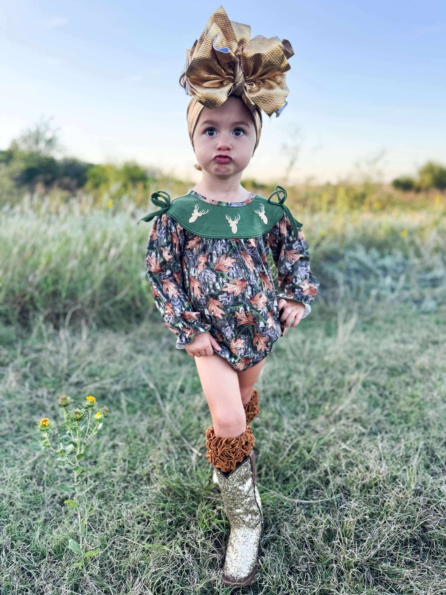 Girls Camo Deer smocked romper