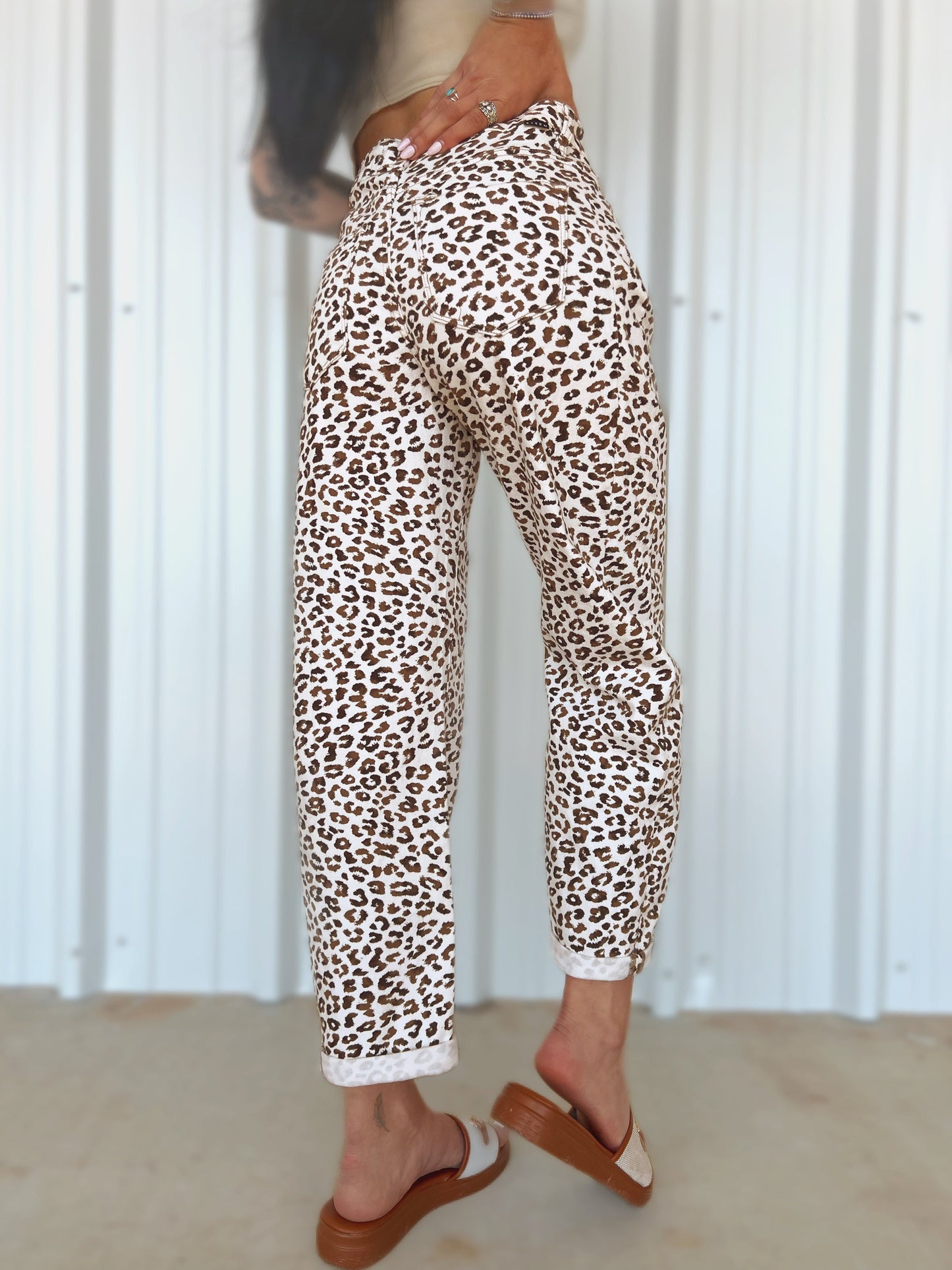 The Carlton Leopard Barrel Jean
