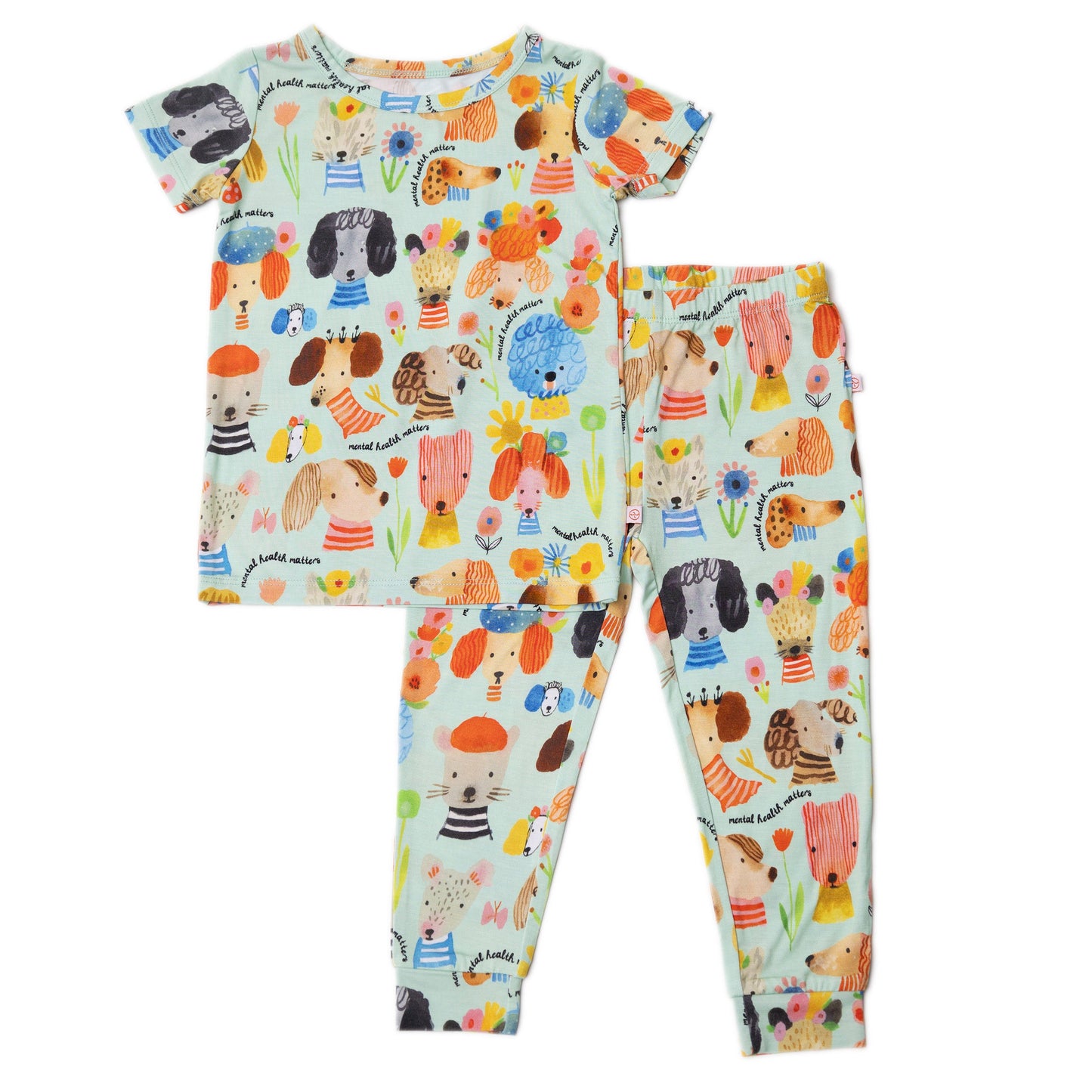 Mindful Doggos | Bamboo Short Sleeve Pajamas | "Mental Health Matters" | Thermo-Regulating, 4-Way Stretch | OEKO-Tex Safe
