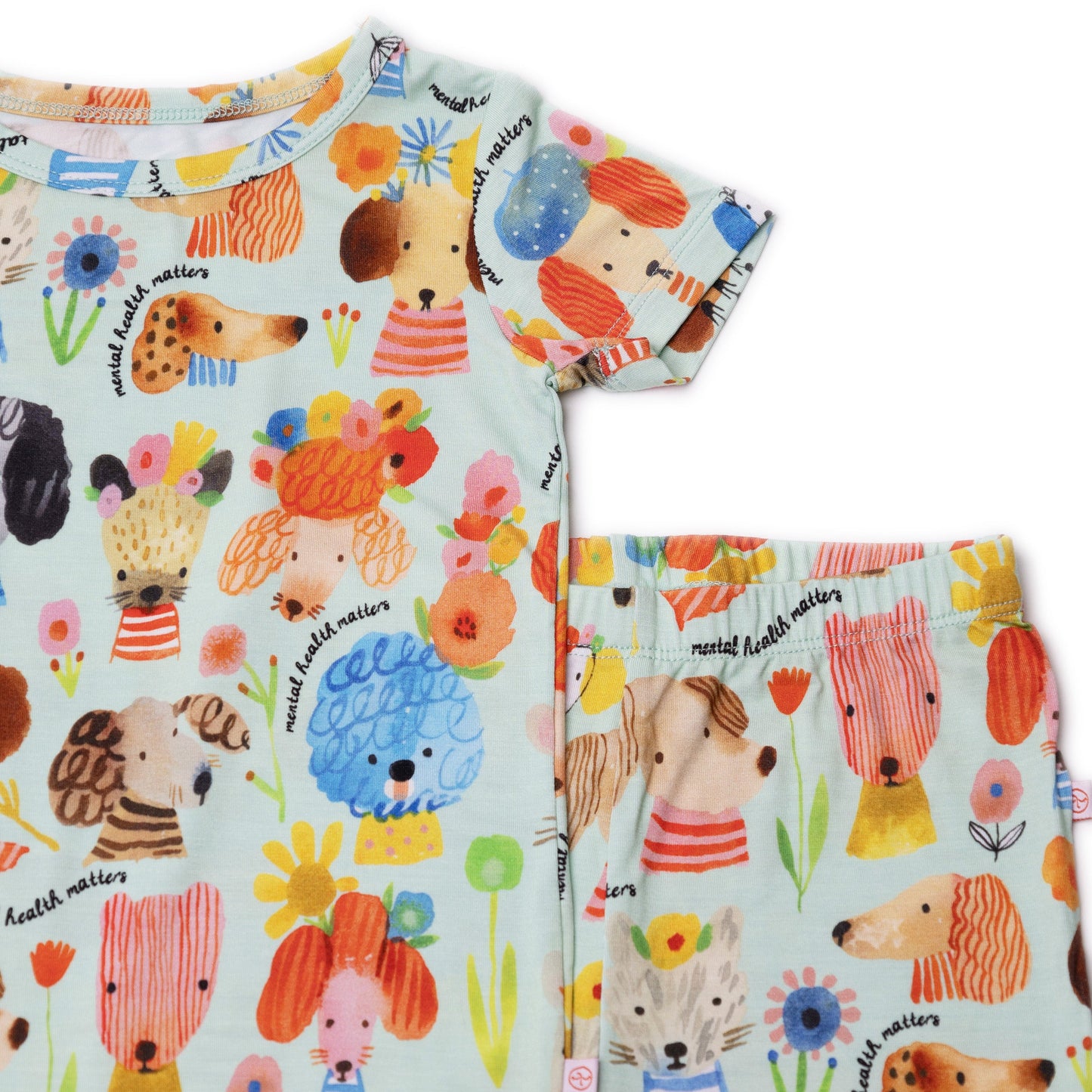 Mindful Doggos | Bamboo Short Sleeve Pajamas | "Mental Health Matters" | Thermo-Regulating, 4-Way Stretch | OEKO-Tex Safe
