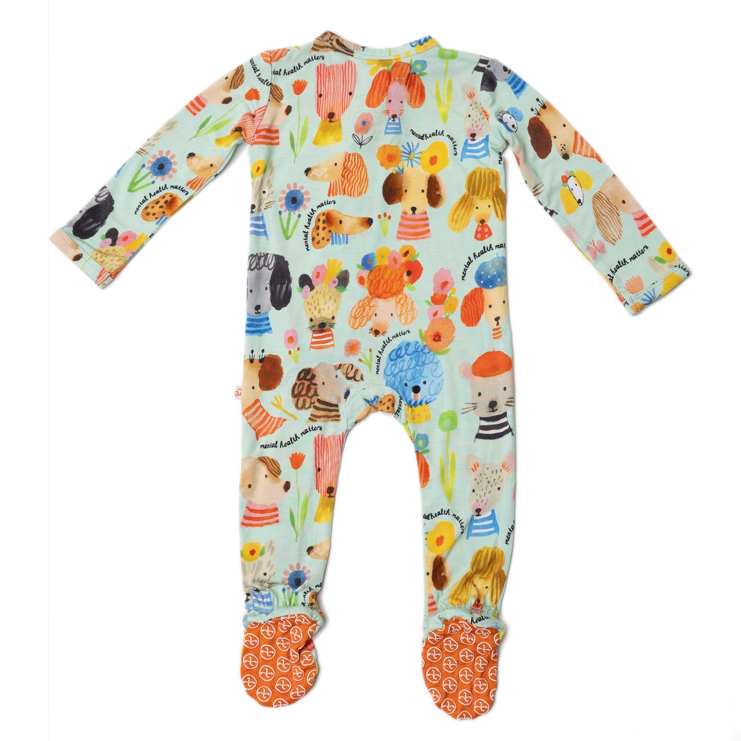 Mindful Doggos | Bamboo Footie Onesie Sleeper | "Mental Health Matters" | Thermo-Regulating, Double Zipper, 4-Way Stretch