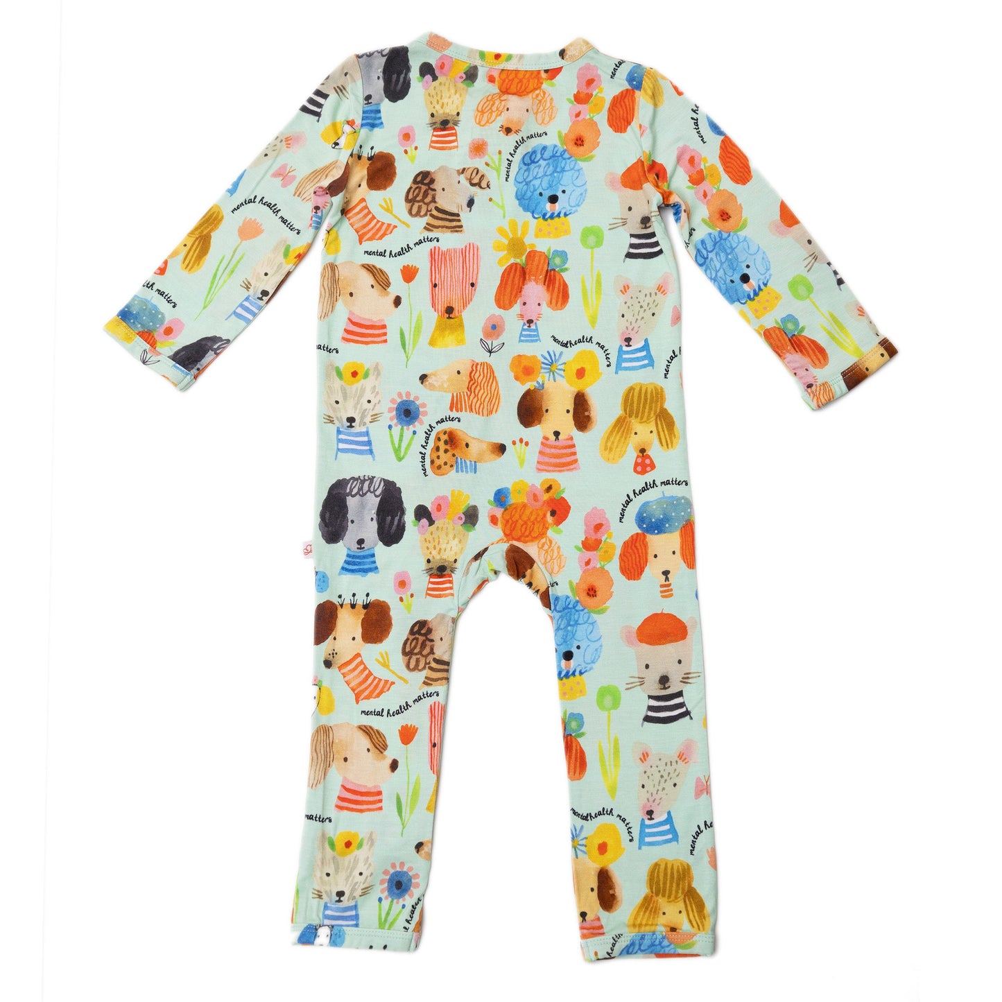 Mindful Doggos | Bamboo Footless Onesie Romper | "Mental Health Matters" | Thermo-Regulating, Double Zipper, 4-Way Stretch