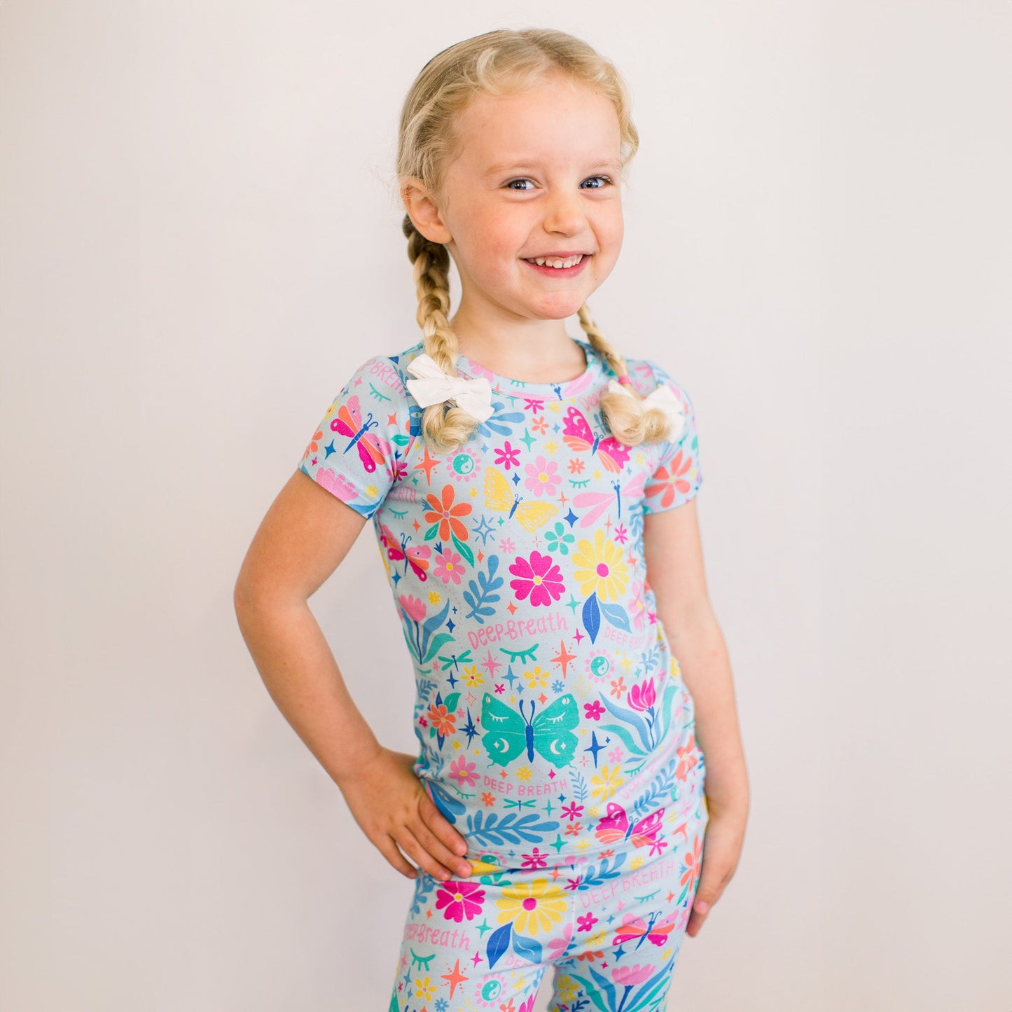 Om Baby | Bamboo Short Sleeve Pajamas | "Deep Breath" | Thermo-Regulating, 4-Way Stretch | OEKO-Tex Safe