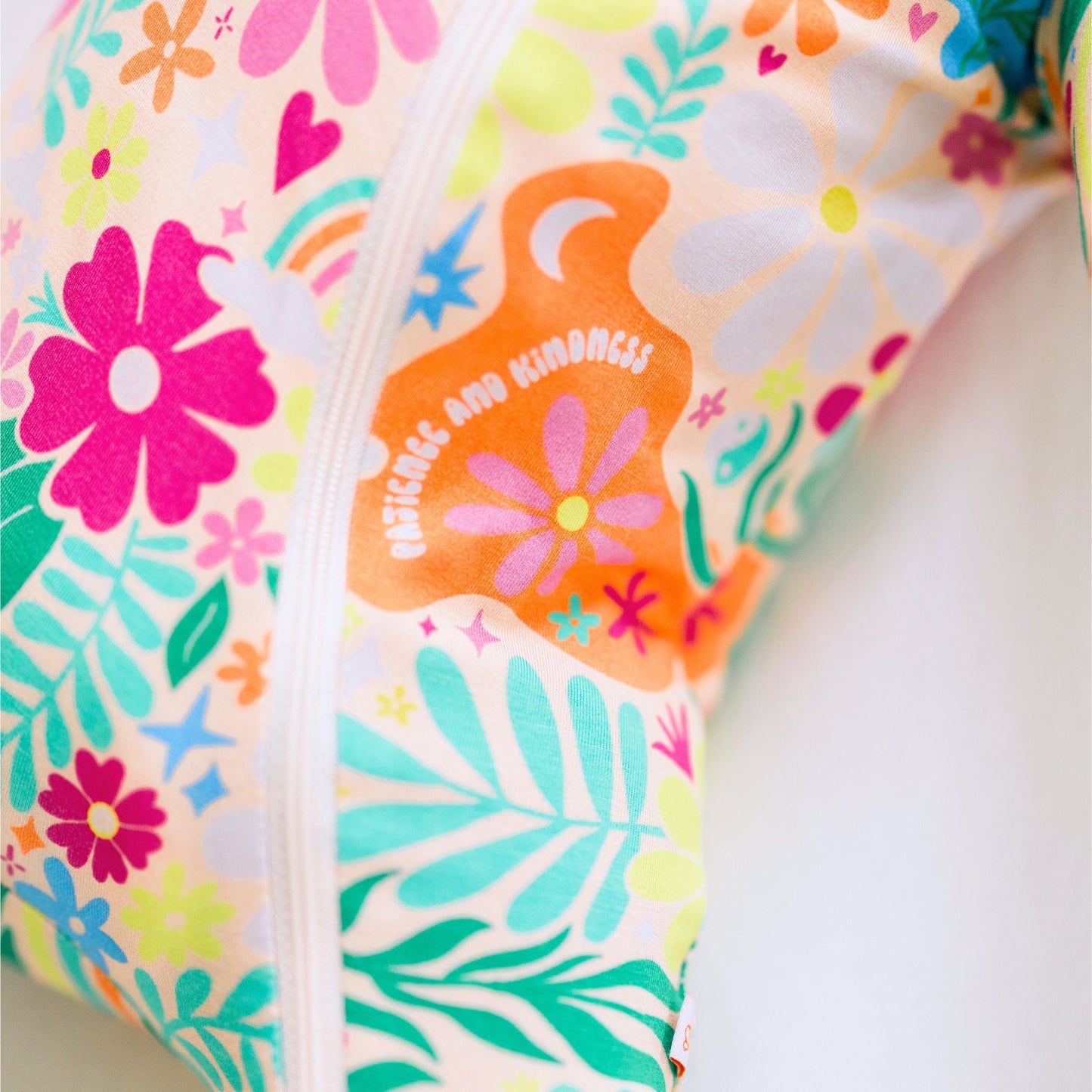 Rainbow Daisy Babe | Bamboo Footie Onesie Sleeper | "Patience & Kindness" | Thermo-Regulating, Double Zipper, 4-Way Stretch