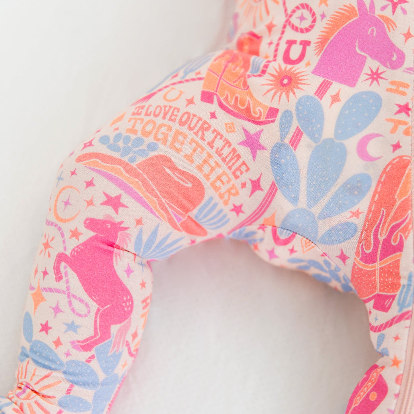 Saddle Up | Bamboo Footie Onesie Sleeper | "I Love Our Time Together" | Thermo-Regulating, Double Zipper, 4-Way Stretch