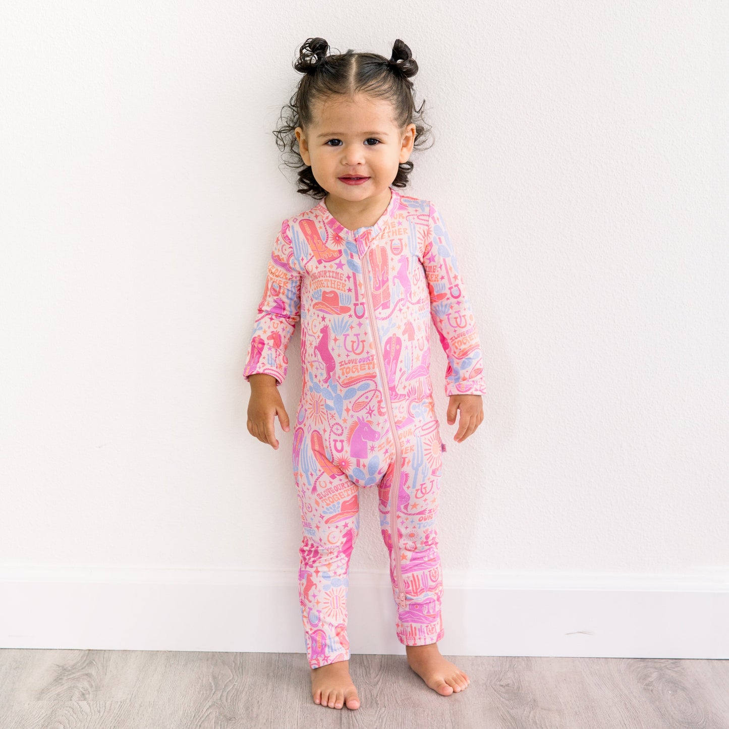 Saddle Up | Bamboo Footless Onesie Romper | "I Love Our Time Together" | Thermo-Regulating, Double Zipper, 4-Way Stretch