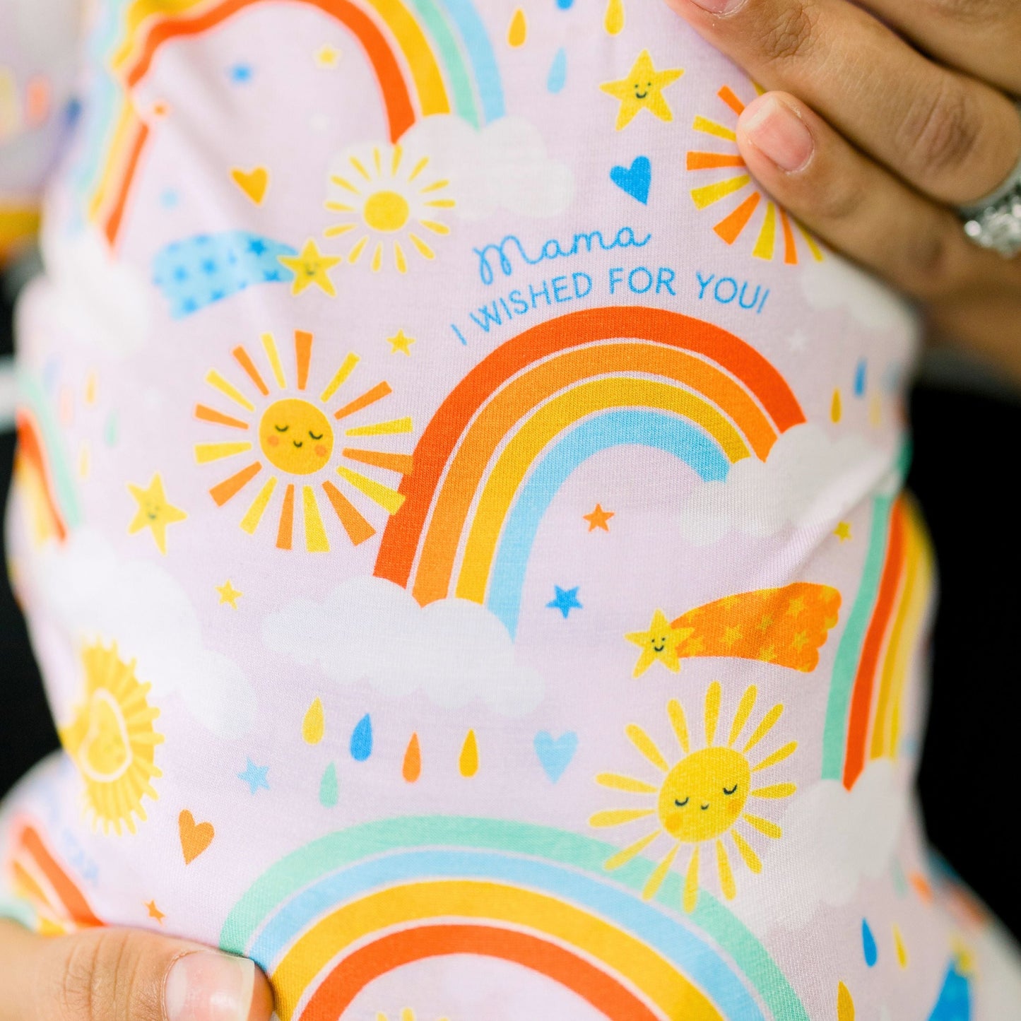 Here Comes the Sunshine (Pink) | Bamboo Footie Onesie Sleeper | "Mama, I Wished for You" | Thermo-Regulating, Double Zipper, 4-Way Stretch