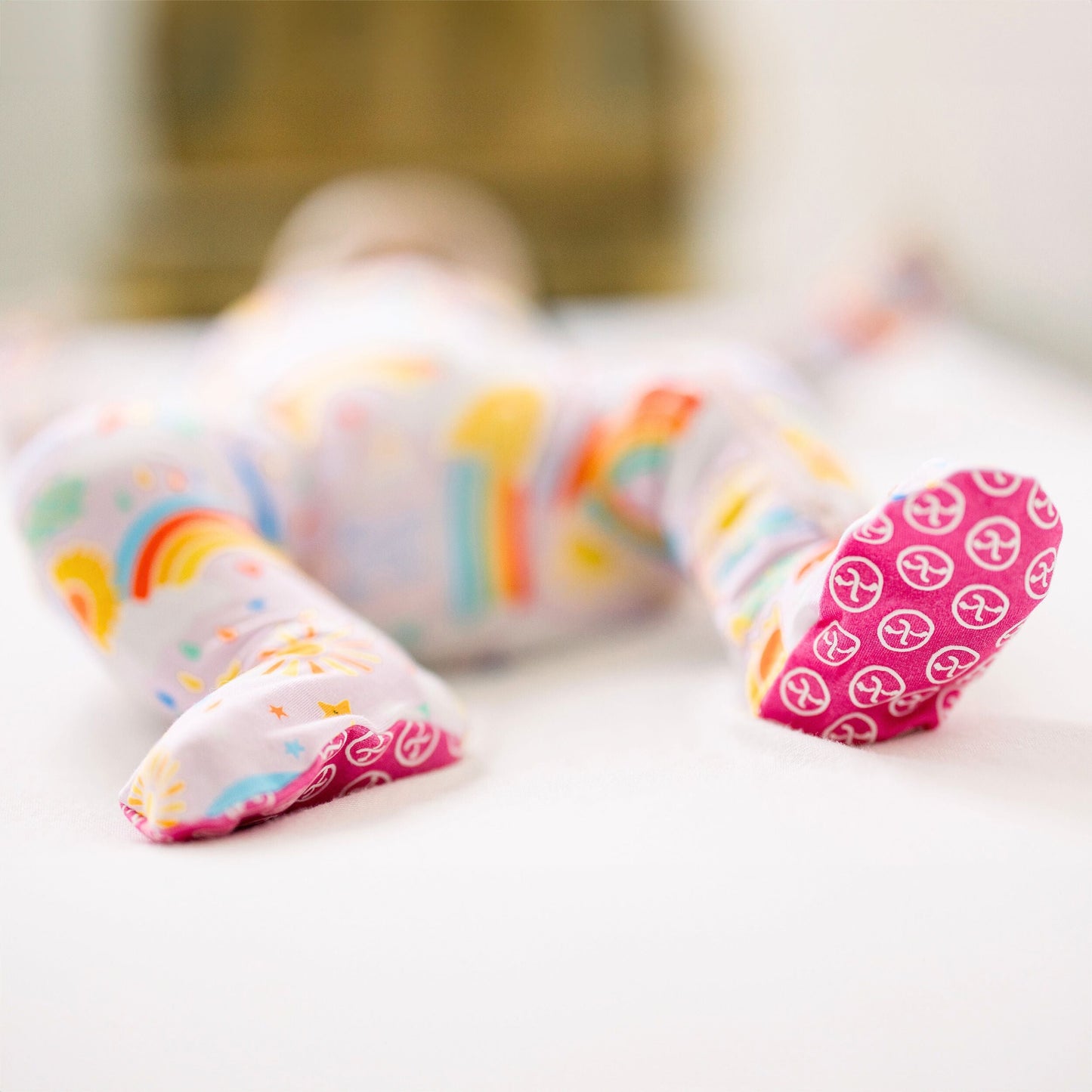Here Comes the Sunshine (Pink) | Bamboo Footie Onesie Sleeper | "Mama, I Wished for You" | Thermo-Regulating, Double Zipper, 4-Way Stretch