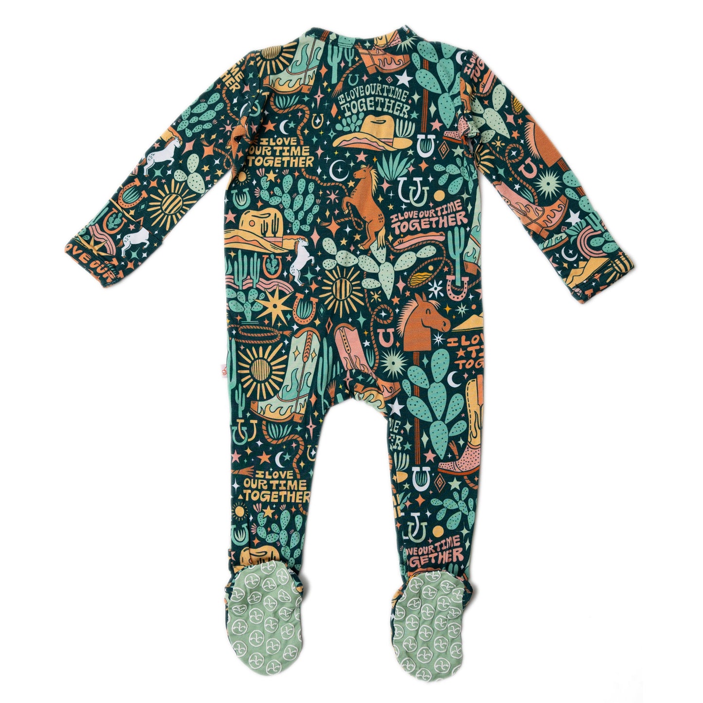 Wild West | Bamboo Footie Onesie Sleeper | "I Love Our Time Together" | Thermo-Regulating, Double Zipper, 4-Way Stretch