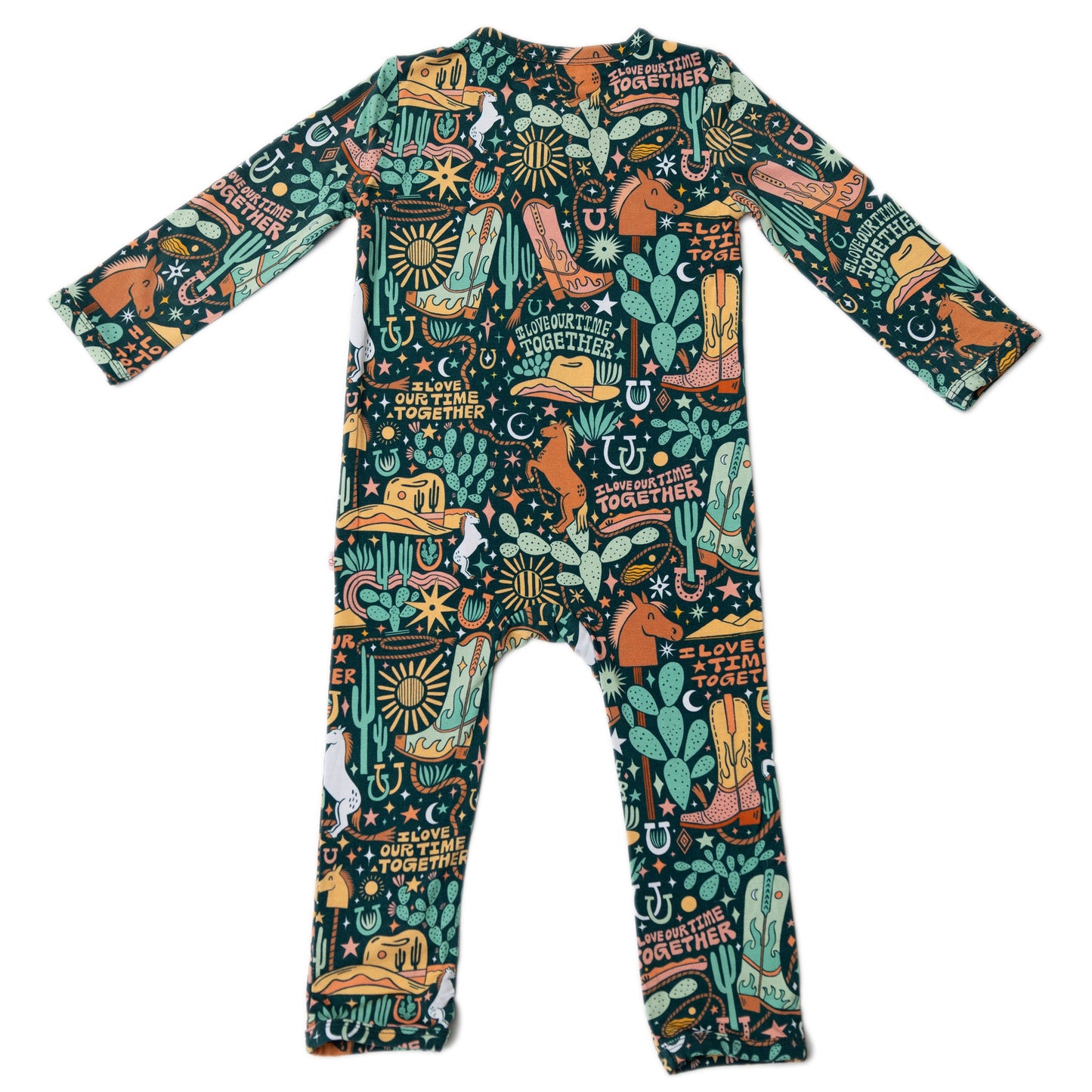 Wild West | Bamboo Footless Onesie Romper | "I Love Our Time Together" | Thermo-Regulating, Double Zipper, 4-Way Stretch