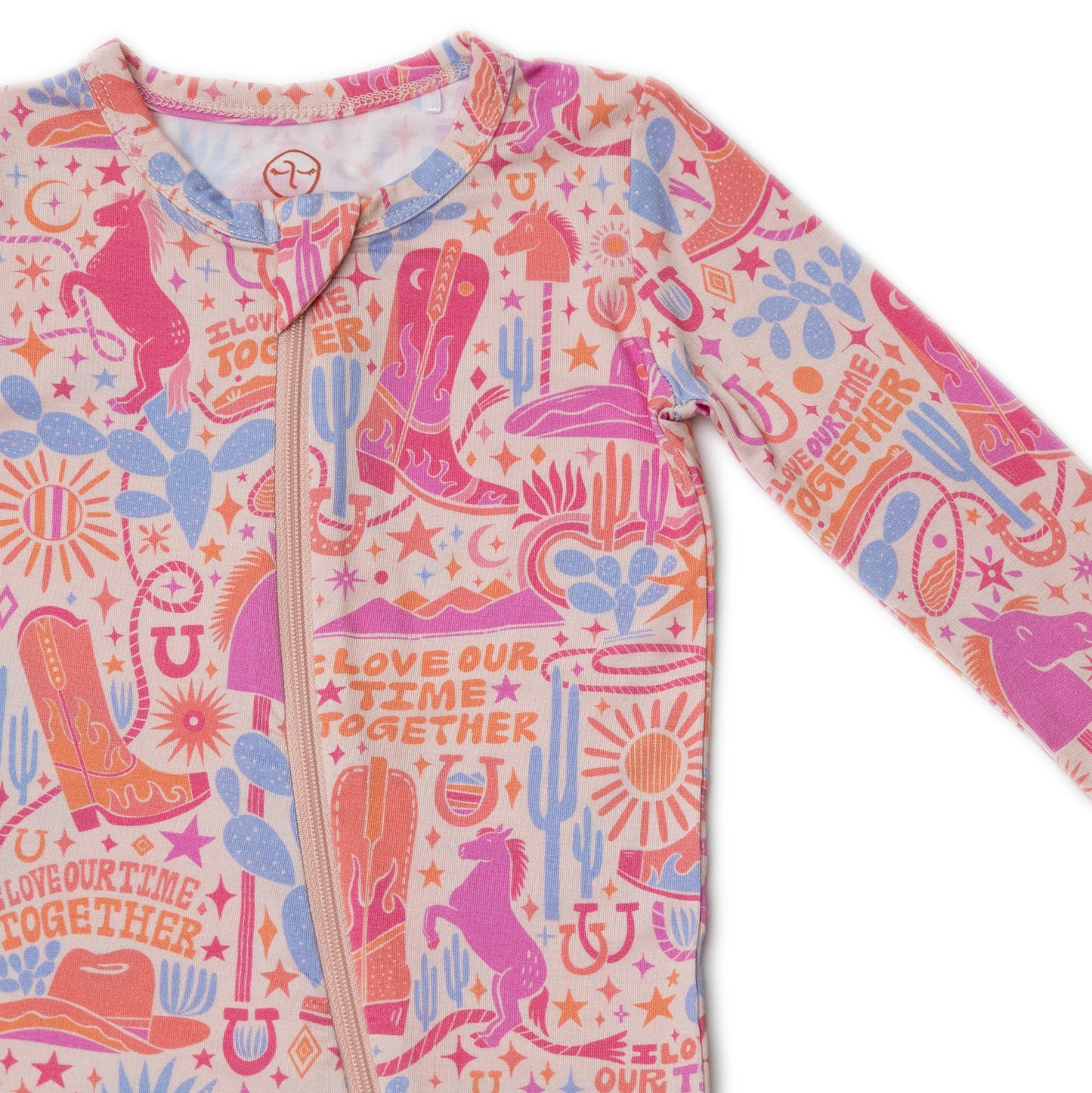 Saddle Up | Bamboo Footie Onesie Sleeper | "I Love Our Time Together" | Thermo-Regulating, Double Zipper, 4-Way Stretch