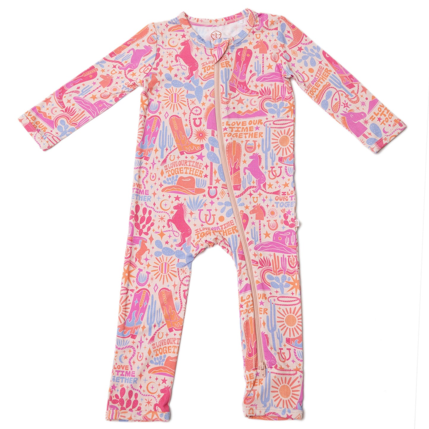 Saddle Up | Bamboo Footless Onesie Romper | "I Love Our Time Together" | Thermo-Regulating, Double Zipper, 4-Way Stretch
