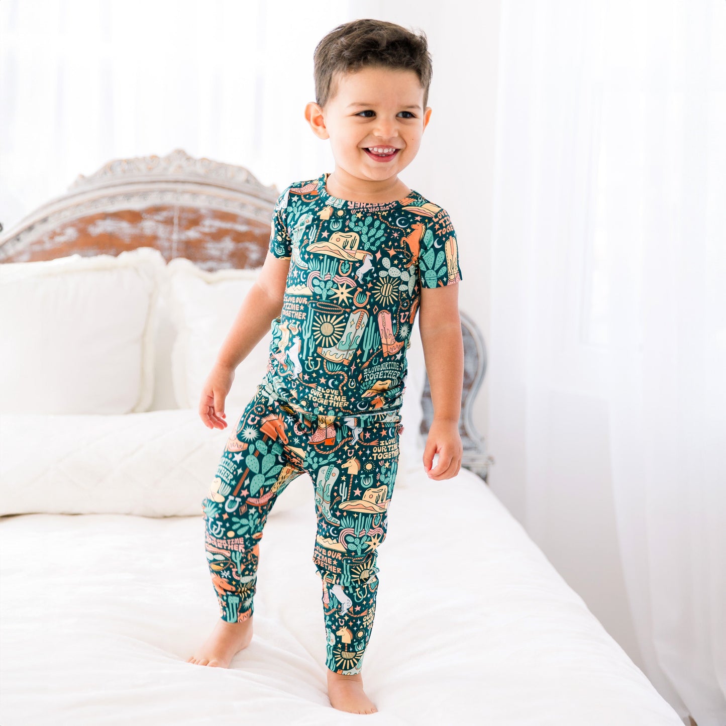 Wild West | Bamboo Toddler 2-Piece Pajamas | "I Love Our Time Together" | Thermo-Regulating, 4-Way Stretch | OEKO-Tex Safe
