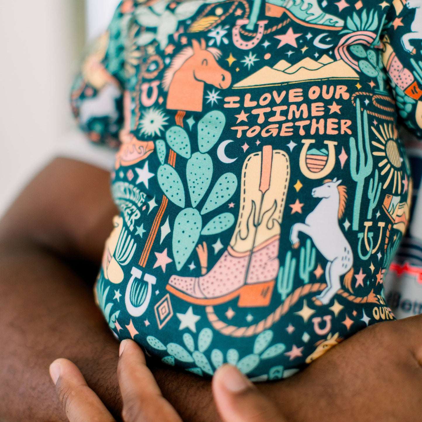 Wild West | Bamboo Footie Onesie Sleeper | "I Love Our Time Together" | Thermo-Regulating, Double Zipper, 4-Way Stretch