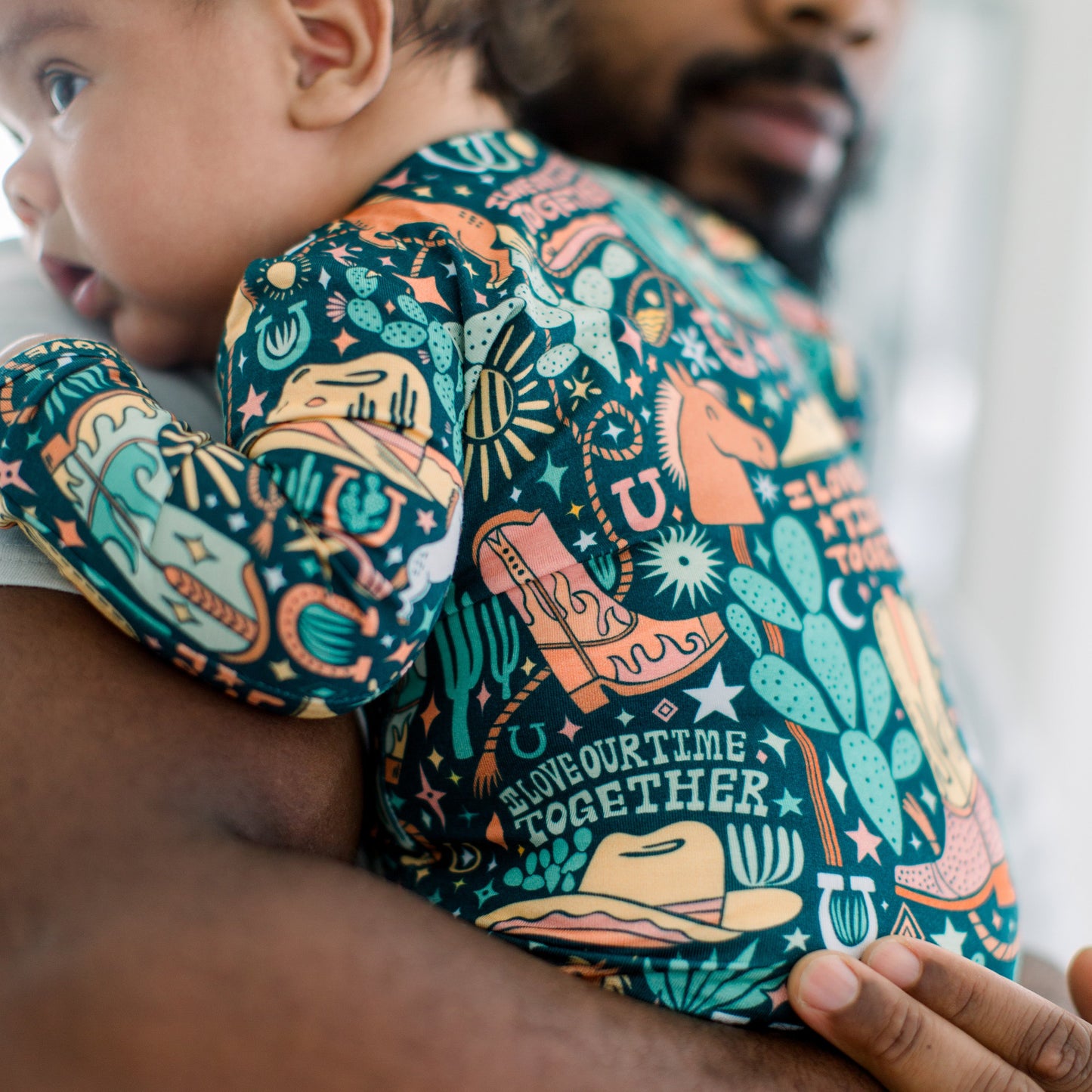 Wild West | Bamboo Footie Onesie Sleeper | "I Love Our Time Together" | Thermo-Regulating, Double Zipper, 4-Way Stretch