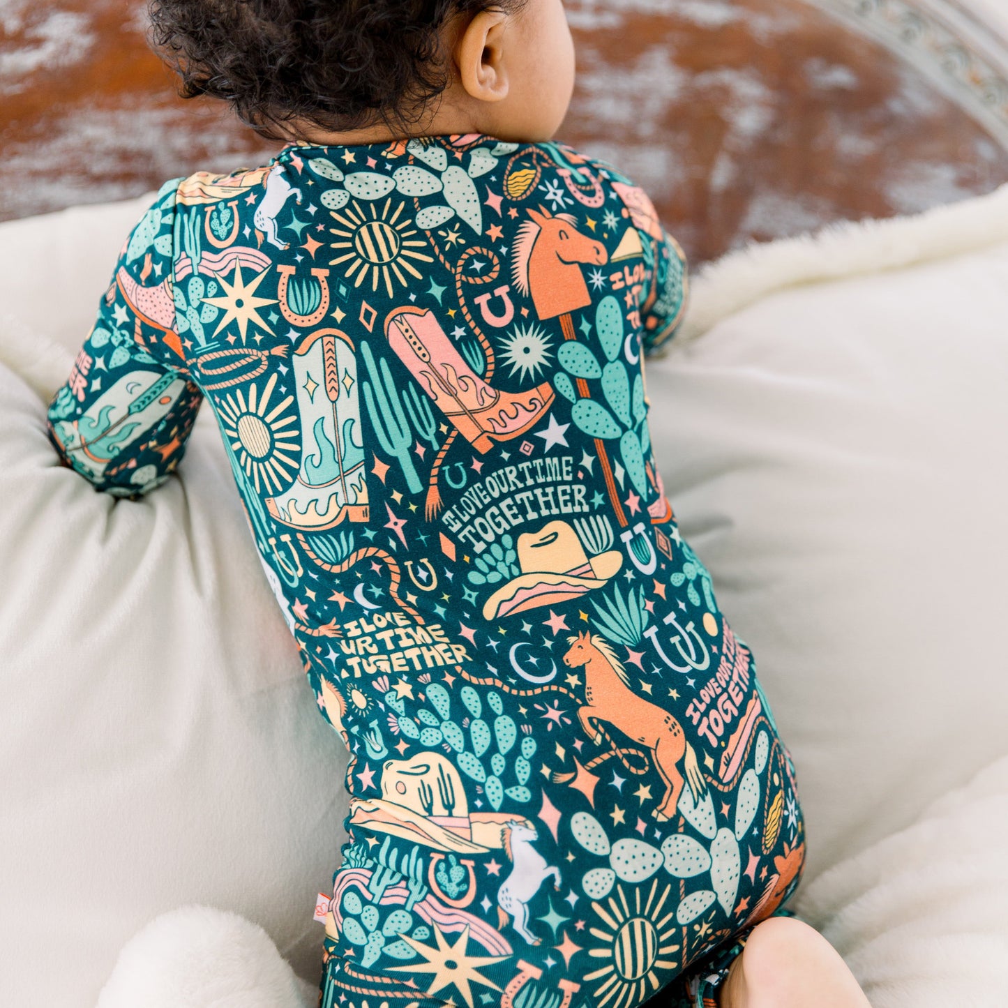 Wild West | Bamboo Footless Onesie Romper | "I Love Our Time Together" | Thermo-Regulating, Double Zipper, 4-Way Stretch