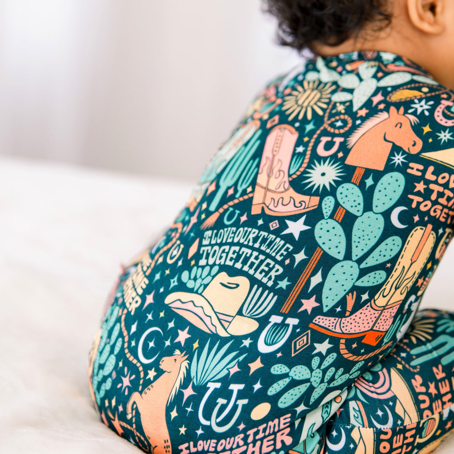 Wild West | Bamboo Footless Onesie Romper | "I Love Our Time Together" | Thermo-Regulating, Double Zipper, 4-Way Stretch