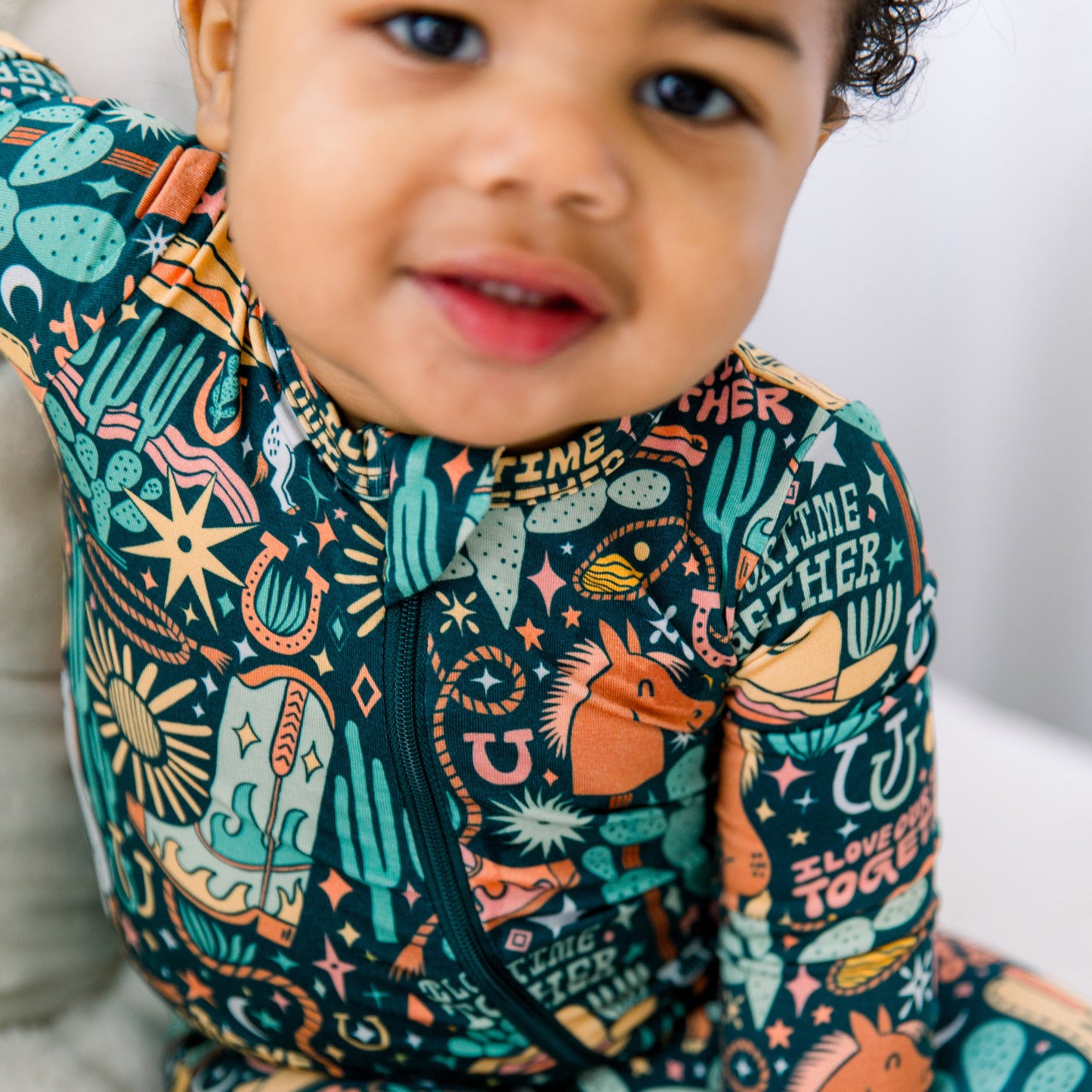 Wild West | Bamboo Footless Onesie Romper | "I Love Our Time Together" | Thermo-Regulating, Double Zipper, 4-Way Stretch