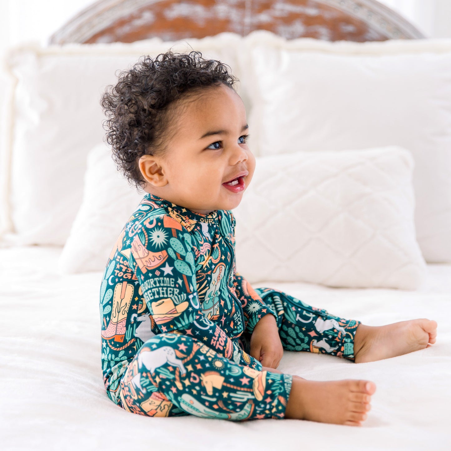 Wild West | Bamboo Footless Onesie Romper | "I Love Our Time Together" | Thermo-Regulating, Double Zipper, 4-Way Stretch