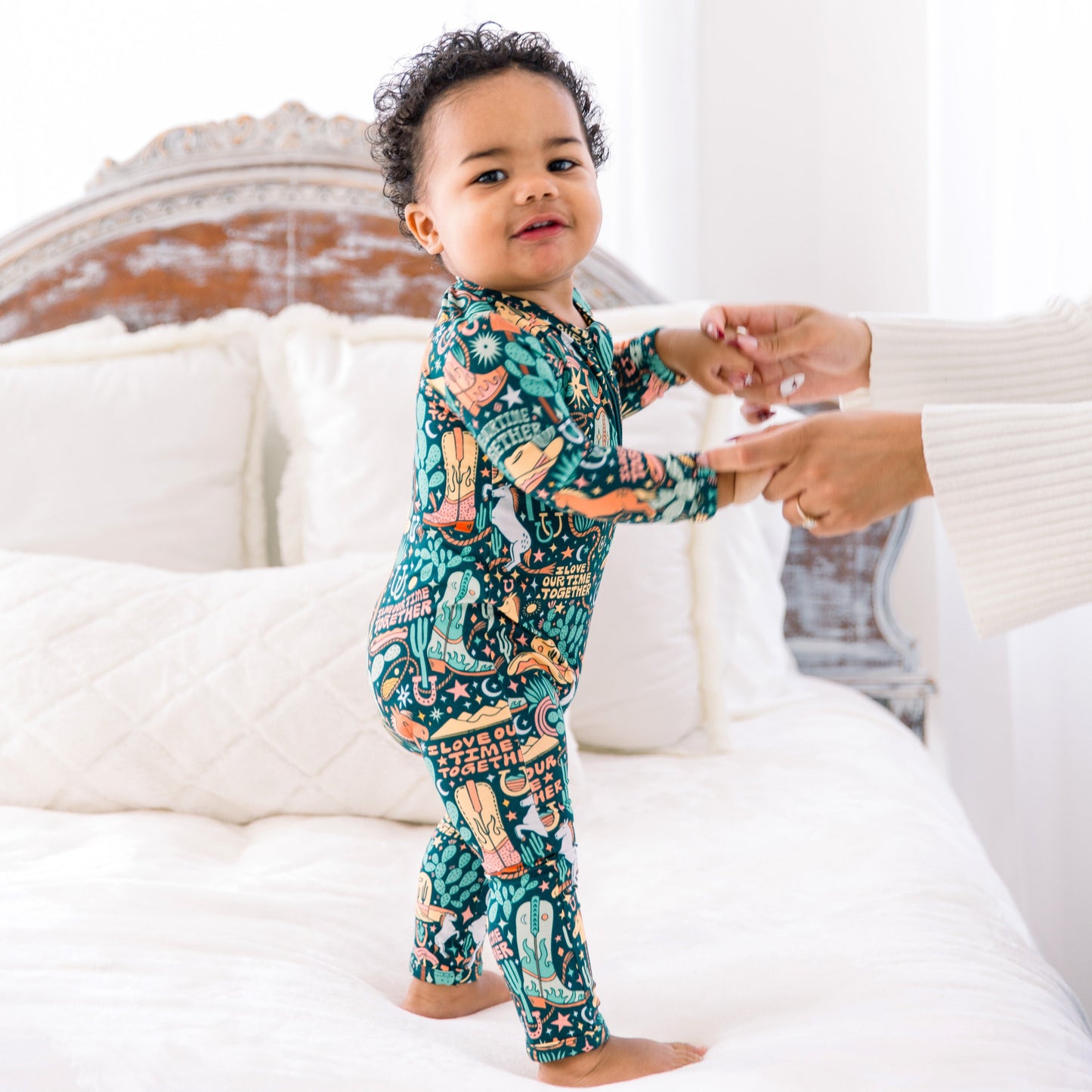 Wild West | Bamboo Footless Onesie Romper | "I Love Our Time Together" | Thermo-Regulating, Double Zipper, 4-Way Stretch