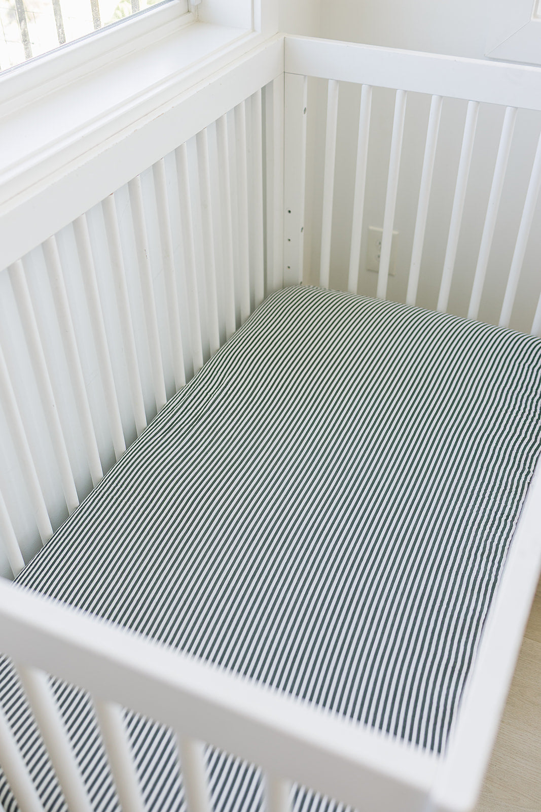 Green Stripes Muslin Crib Sheet