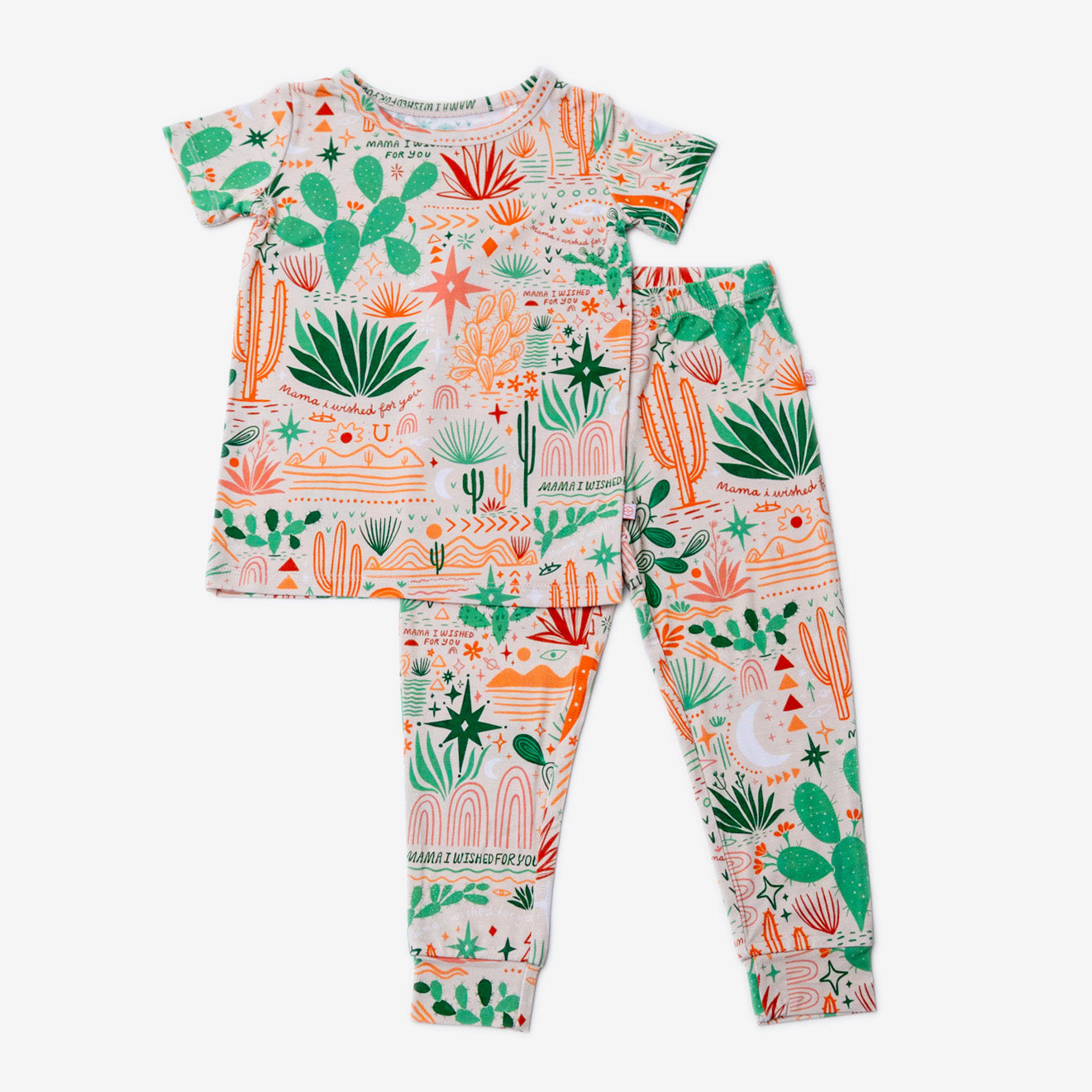 Desert Cactus Vibes | Bamboo Short Sleeve Pajamas | "Mama, I Wished for You" | Thermo-Regulating, 4-Way Stretch | OEKO-Tex Safe