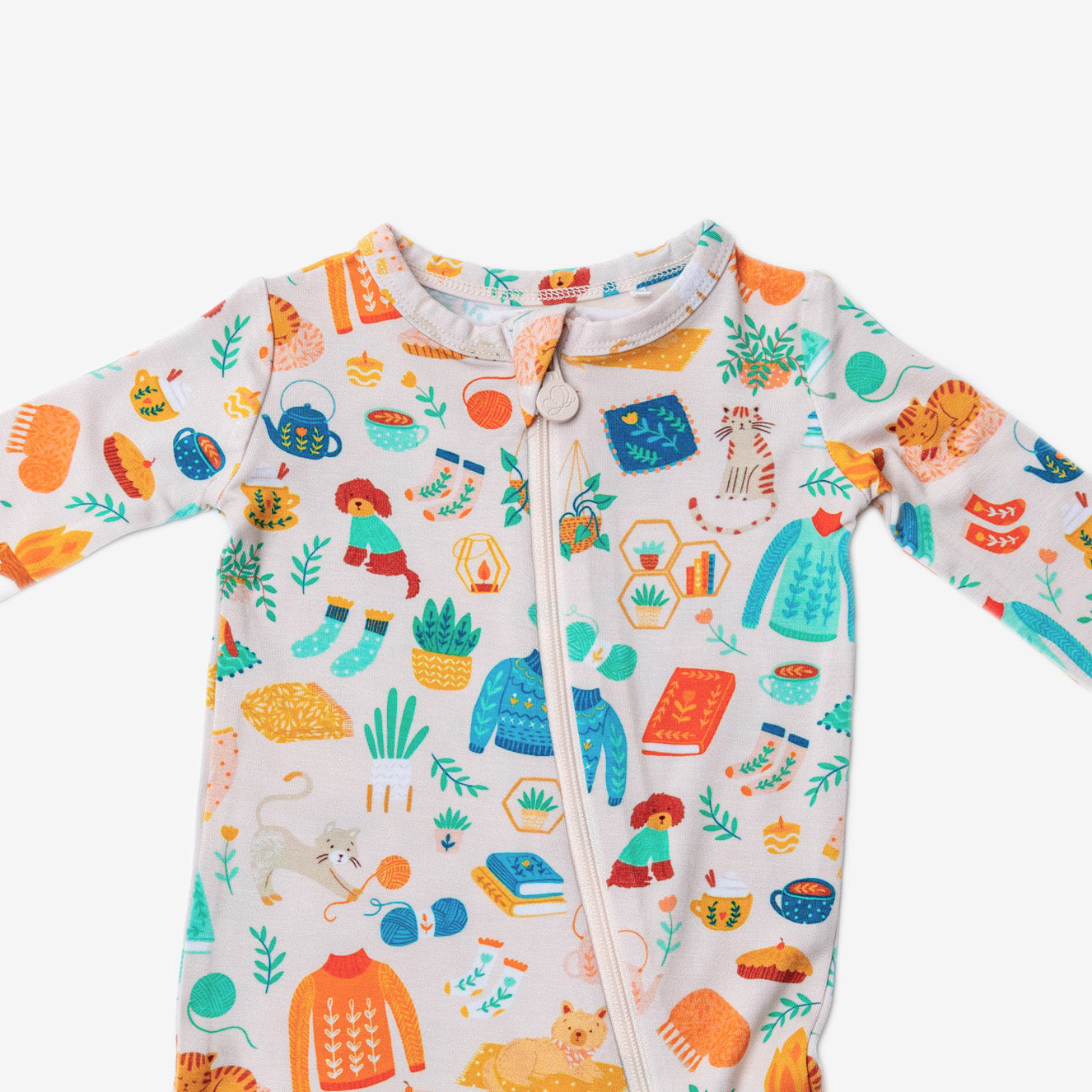 Cozy Cats & Dogs | Bamboo Footie Onesie Sleeper | Thermo-Regulating, Double Zipper, 4-Way Stretch