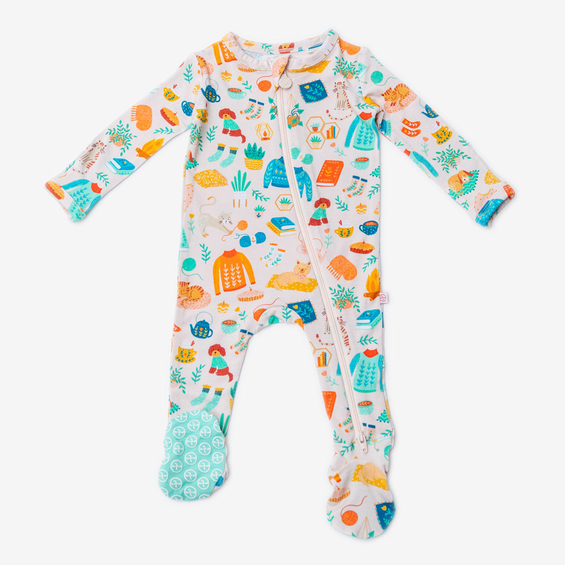Cozy Cats & Dogs | Bamboo Footie Onesie Sleeper | Thermo-Regulating, Double Zipper, 4-Way Stretch