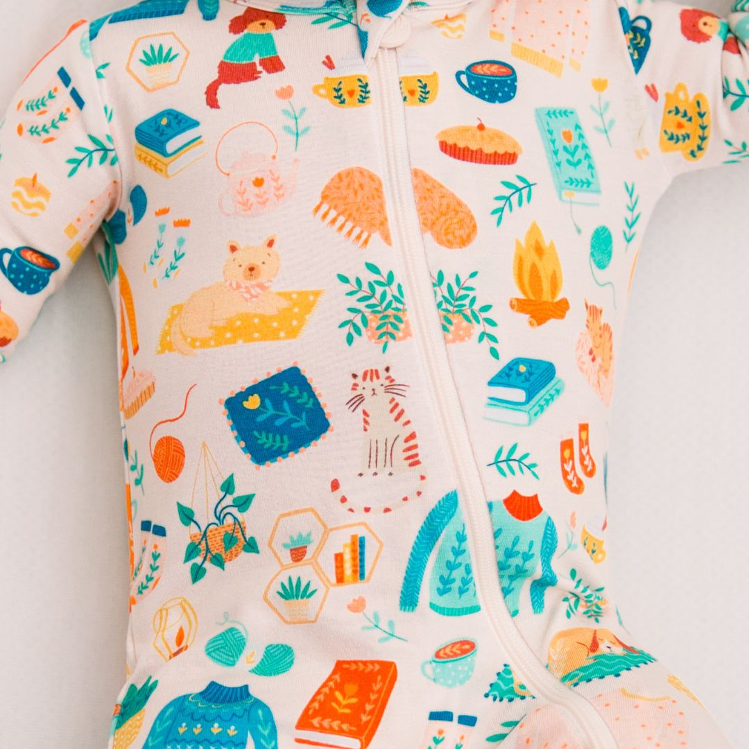 Cozy Cats & Dogs | Bamboo Footie Onesie Sleeper | Thermo-Regulating, Double Zipper, 4-Way Stretch