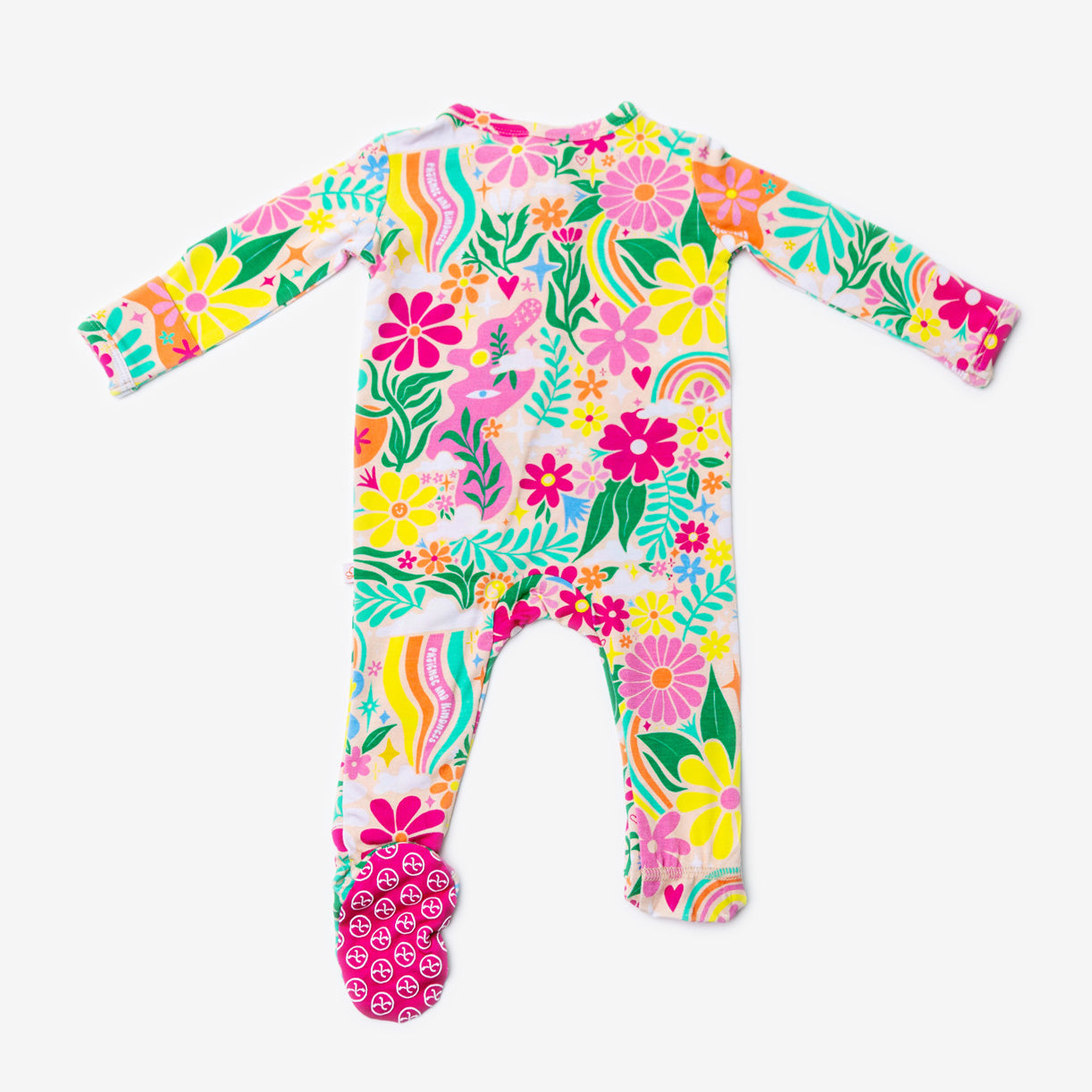 Rainbow Daisy Babe | Bamboo Footie Onesie Sleeper | "Patience & Kindness" | Thermo-Regulating, Double Zipper, 4-Way Stretch
