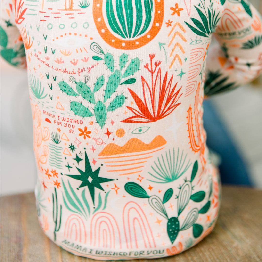 Desert Cactus Vibes | Bamboo Footless Onesie Romper | "Mama, I Wished for You" | Thermo-Regulating, Double Zipper, 4-Way Stretch