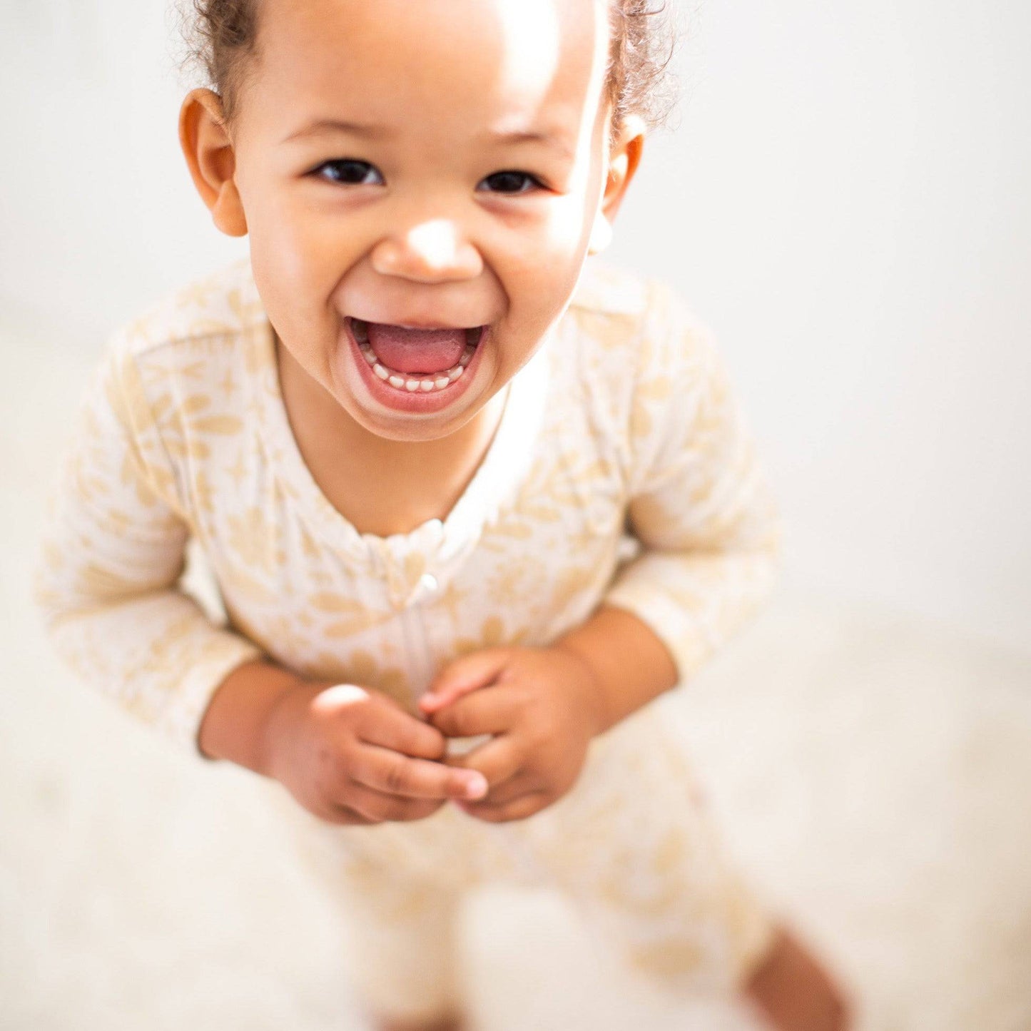 Om Baby Beige | Bamboo Footless Onesie Romper | "Deep Breath" | Thermo-Regulating, Double Zipper, 4-Way Stretch