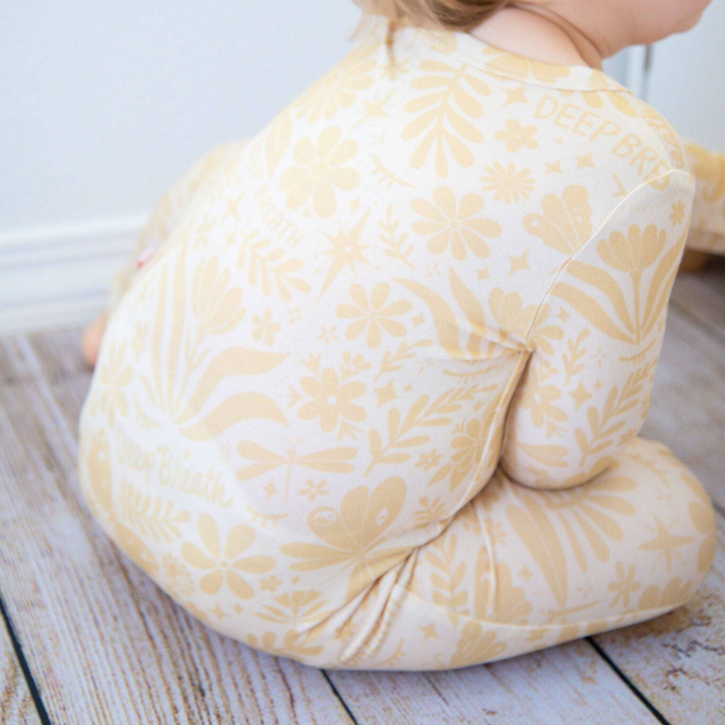 Om Baby Beige | Bamboo Footless Onesie Romper | "Deep Breath" | Thermo-Regulating, Double Zipper, 4-Way Stretch