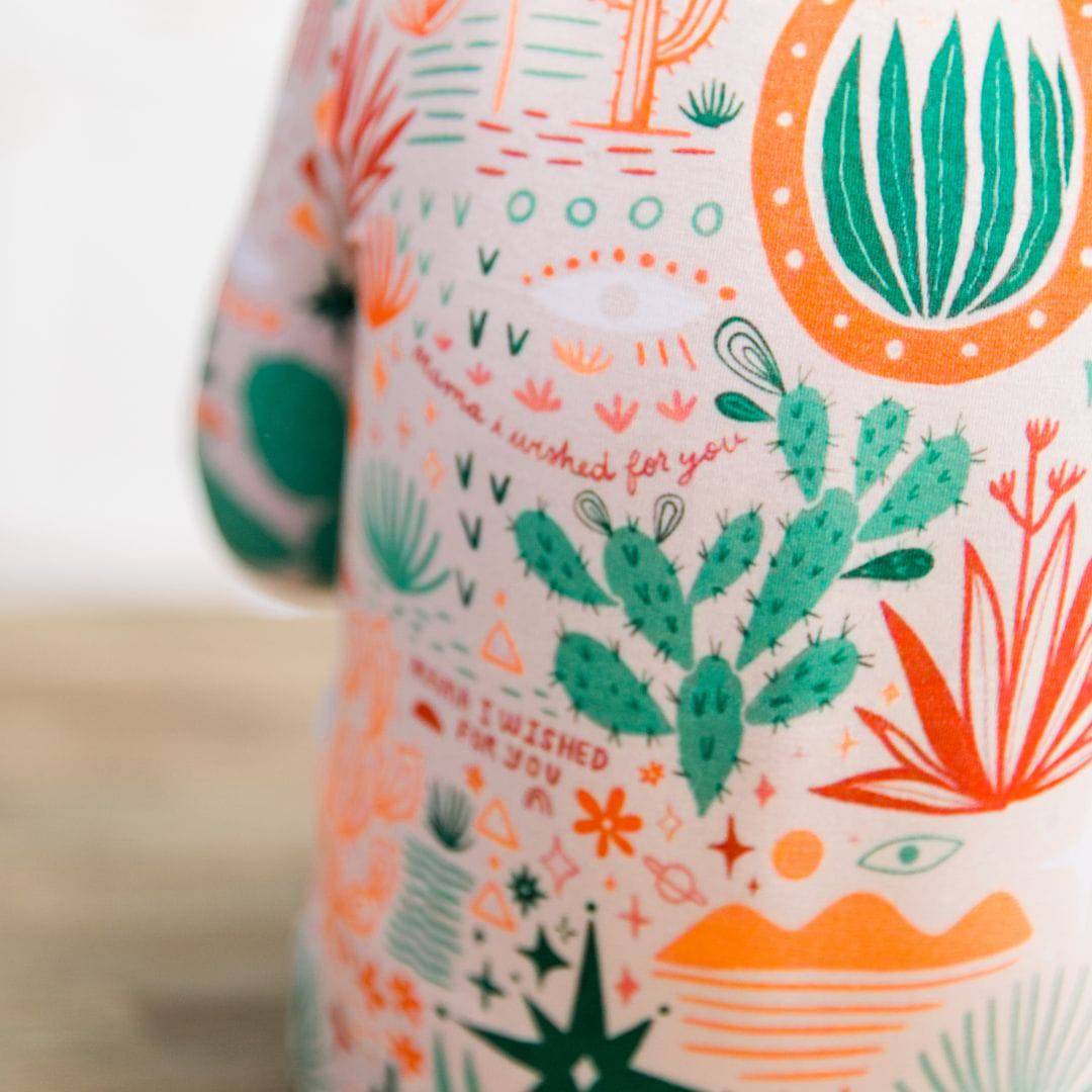 Desert Cactus Vibes | Bamboo Footie Onesie Sleeper | "Mama, I Wished for You" | Thermo-Regulating, Double Zipper, 4-Way Stretch