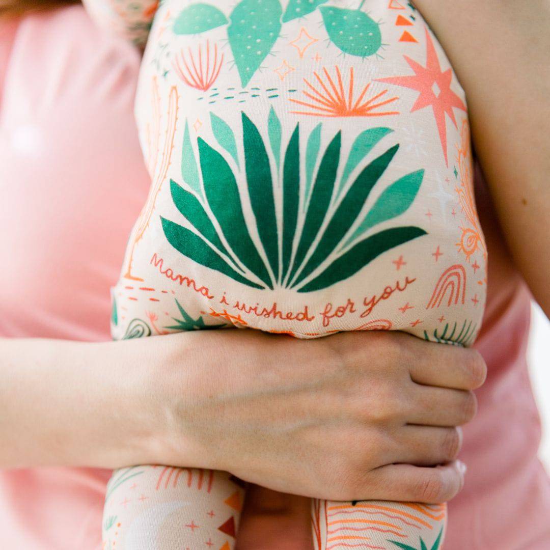 Desert Cactus Vibes | Bamboo Footie Onesie Sleeper | "Mama, I Wished for You" | Thermo-Regulating, Double Zipper, 4-Way Stretch