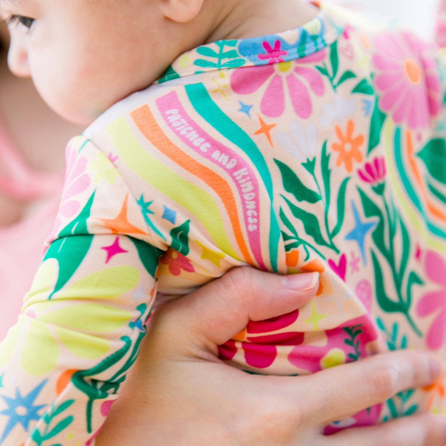 Rainbow Daisy Babe | Bamboo Footie Onesie Sleeper | "Patience & Kindness" | Thermo-Regulating, Double Zipper, 4-Way Stretch