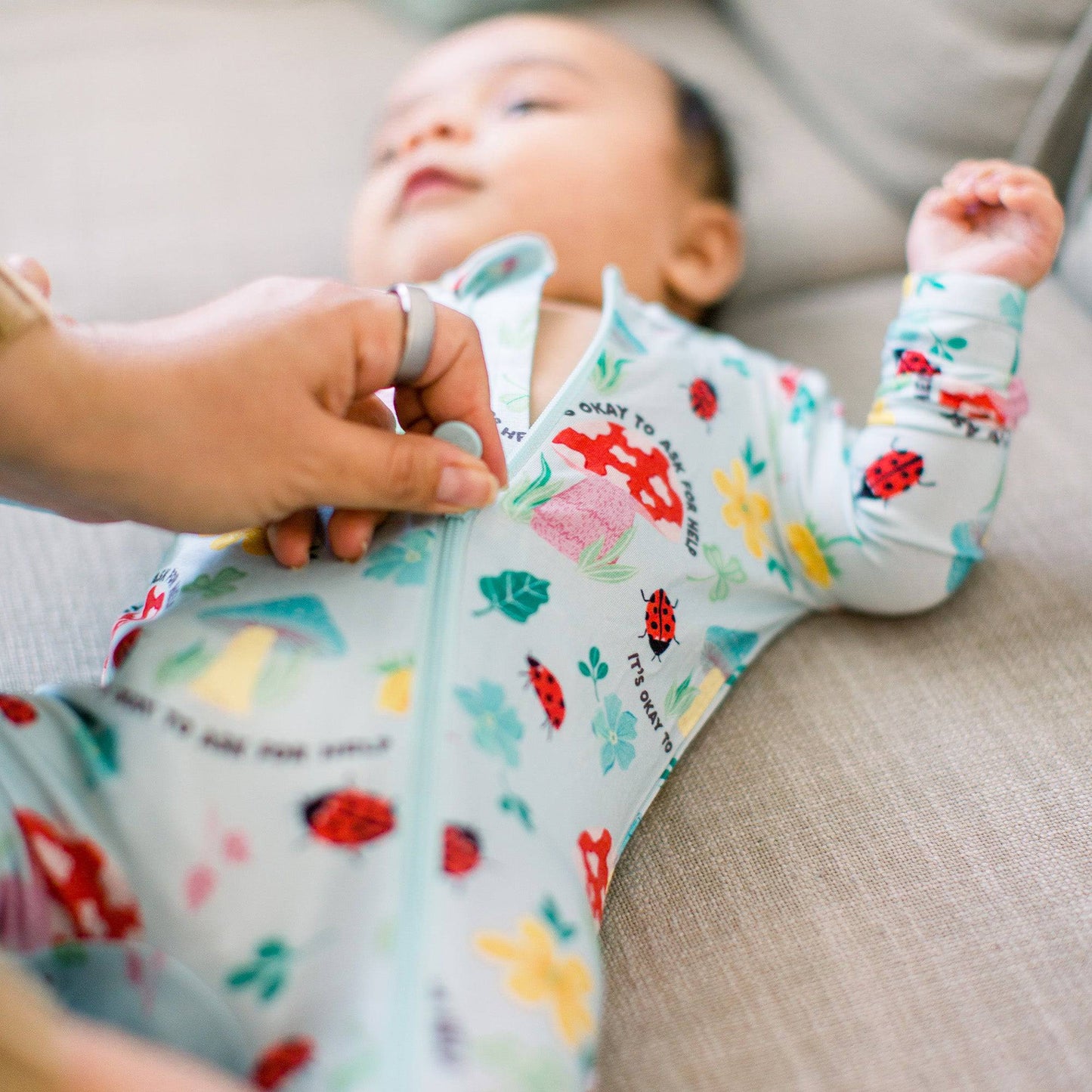 Magic Mushroom | Bamboo Footie Onesie Sleeper | "It's Okay to Ask for Help" | Thermo-Regulating, Double Zipper, 4-Way Stretch