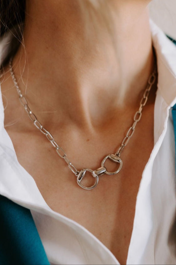 The Harlowe Horsebit Necklace in Silver