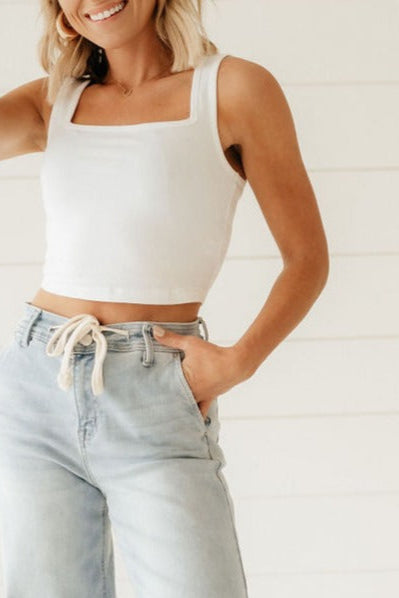 Cotton Square Neck Cropped Cami Top