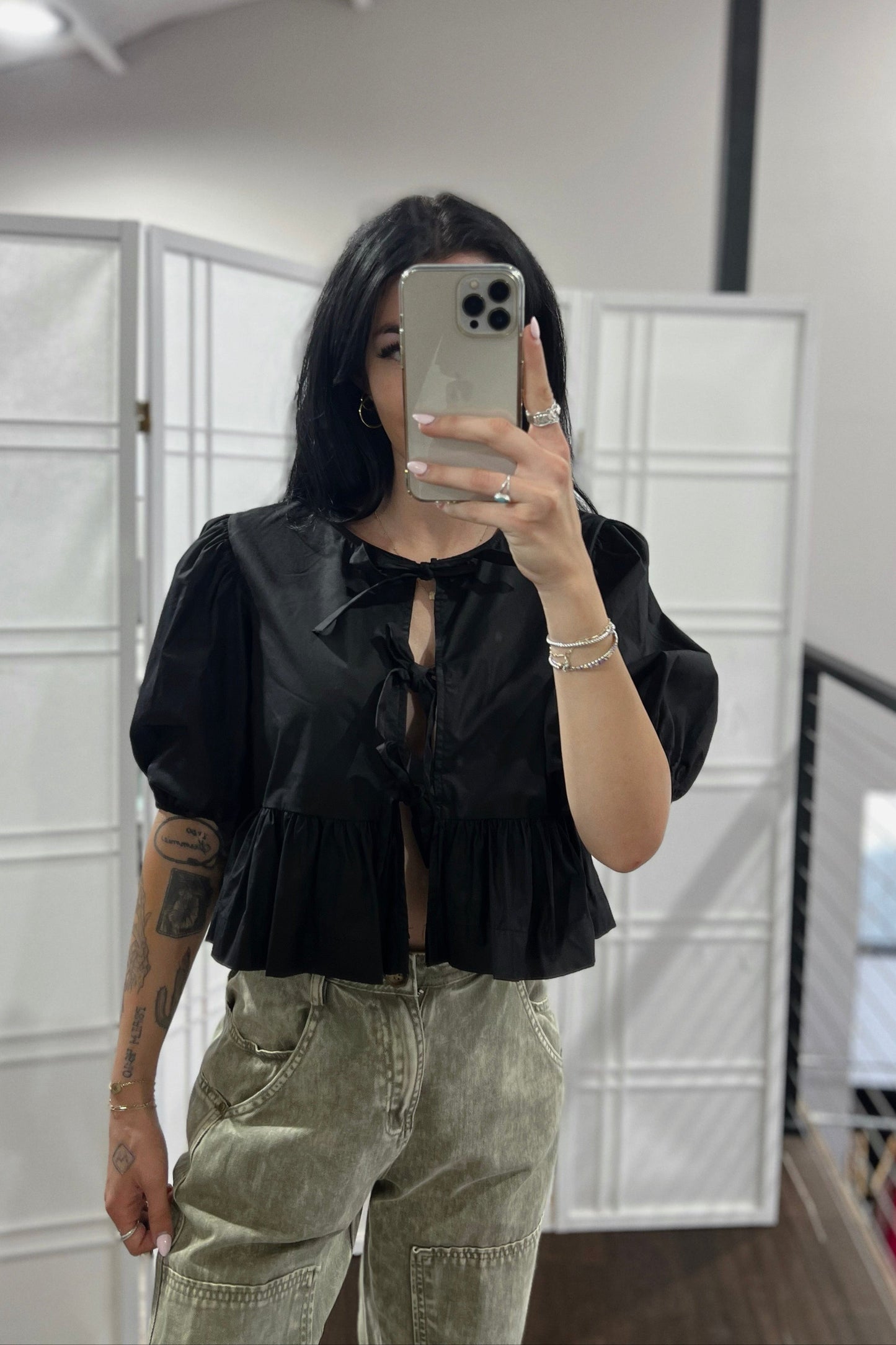 The Elma Front Tie Top in Black