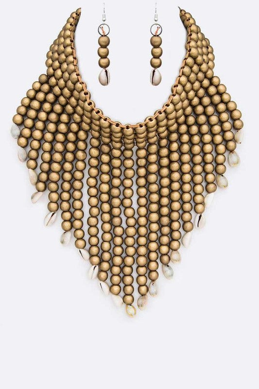 The Azure Shell Tip Wooden Necklace