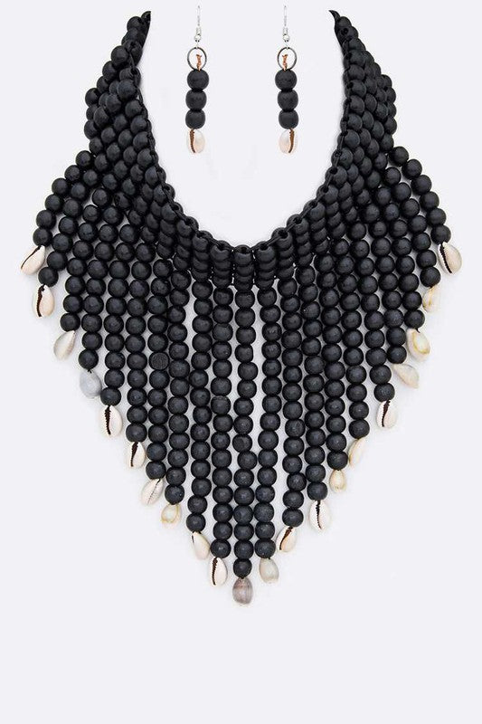 The Azure Shell Tip Wooden Necklace