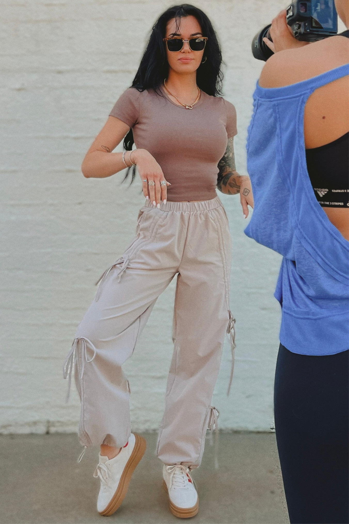 The Leighton Bow Track Pant in Almond