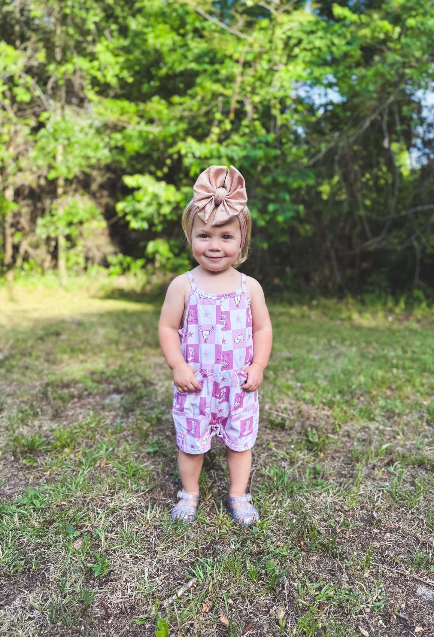 Pink Western Checkered Romper