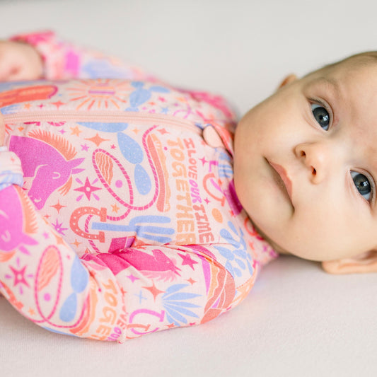 Saddle Up | Bamboo Footie Onesie Sleeper | "I Love Our Time Together" | Thermo-Regulating, Double Zipper, 4-Way Stretch