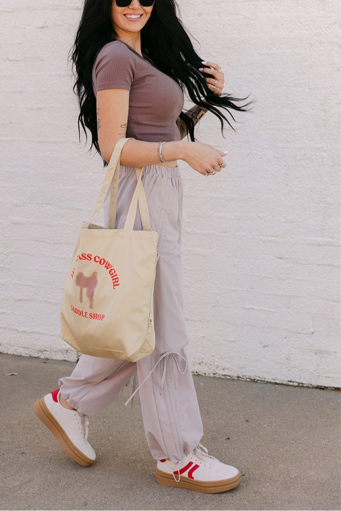 The Leighton Bow Track Pant in Almond