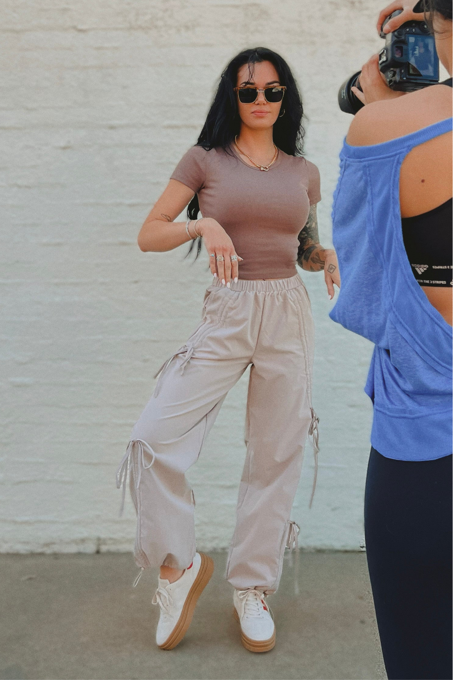 The Leighton Bow Track Pant in Almond