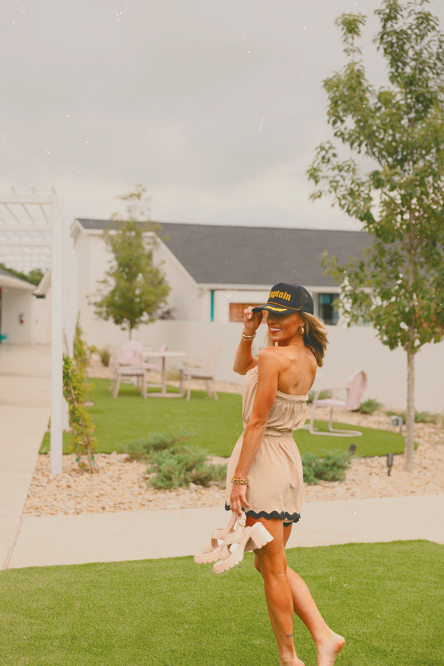 The Haven Romper in Tan