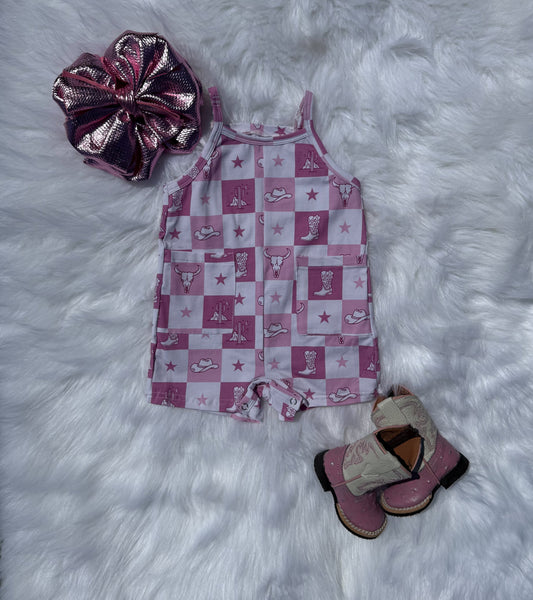 Pink Western Checkered Romper