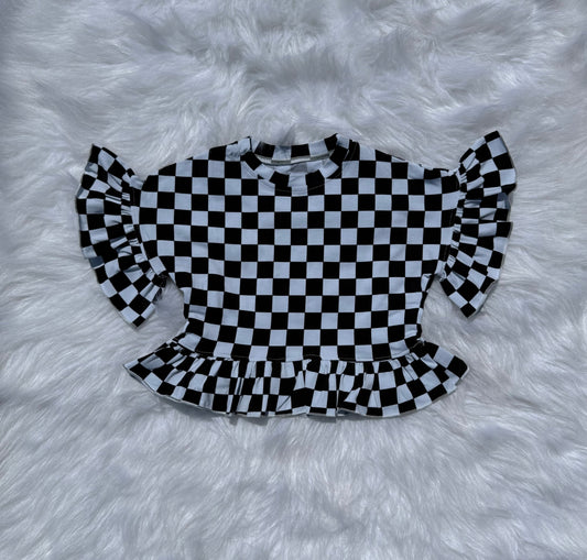 Race Ya checkered ruffle top